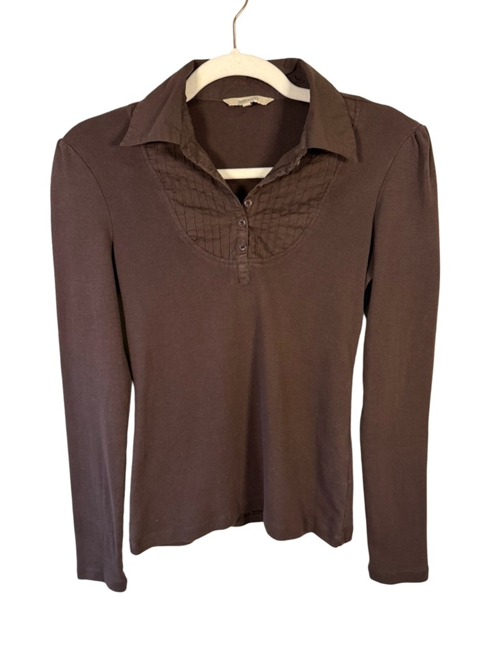 RW&CO. Brown Long Sleeve Polo Top with Pintuck Yoke - Picture 2 of 13
